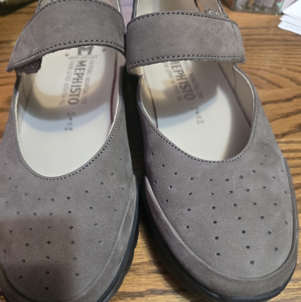 Mephisto Taupe Suede Mary Jane Comfort Flats